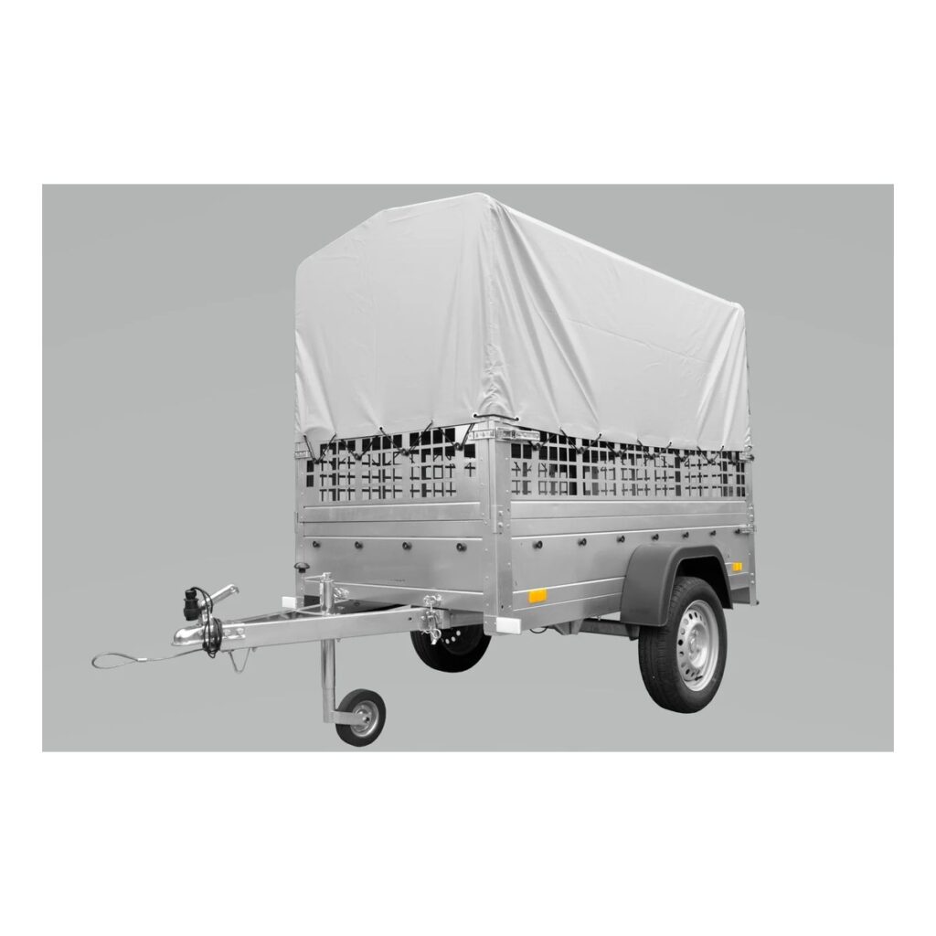 Grande Remorque 230X125 Avec Bâche Haute Grise, Ridelles Grillagées Et Roue Jockey – Garden Trailer 230 Kipp